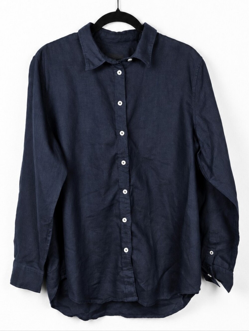 Quince European Linen Navy Button Down Shirt Coastal Minimalist Old Money Size L - Picture 5 of 12